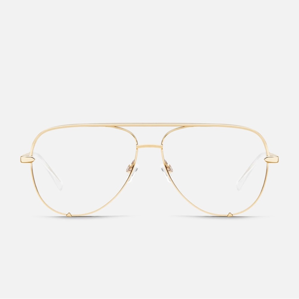 QUAY High Key Mini Gold & Clear Blue Light Glasses